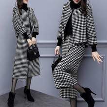 Autumn and Winter Women's Suit Temperament Check Coat Two-piece 2021 New Slim Short Ladies Jacket Elegant Wide-leg Pants 2024 - buy cheap