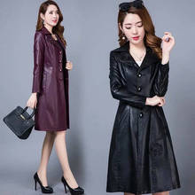 XL-8XL Slim PU Leather Jacket Women Long Coat 2020 New Korean Fashion Plus Size Autumn Embossing Leather Windbreaker Women f1874 2024 - buy cheap