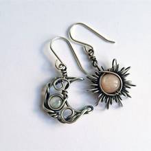 Creative Metal Woven Sun and Moon Inlaid Moonstone Earrings for Women Retro Fashion Charm Party Jewelry Earrings Accessories 2024 - buy cheap