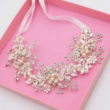 Baroque Rose Gold Flower Leaf Wedding Hair Accessories Crown Pearls Women Forehead Headpiece Hair Jewelry Bridal Headband Tiaras 2024 - buy cheap