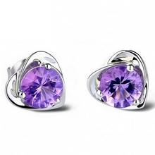 925 Sterling Silver Color Amethyst Earrings Heart-shaped Earring For Women Fashion Purple Crystal Gem Zircon Jewelry Wholesale 2024 - buy cheap