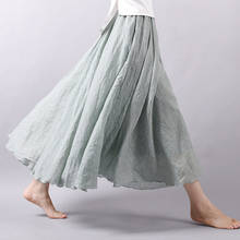 Women's Elegant High Waist Linen Maxi Skirt 2021 Summer Ladies Casual Elastic Waist 2 Layers Skirts saia feminina 2024 - buy cheap