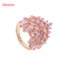 Sdzstone Double Fair Unique New Simple Love Heart Full Pink Zircon Rose Gold Color Rings For Women Gift Fashion Jewelry 2024 - buy cheap