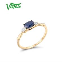 Vistoso anel de ouro para a mulher genuína 14k 585 ouro amarelo azul natural safira espumante diamante anillos na moda jóias finas 2024 - compre barato