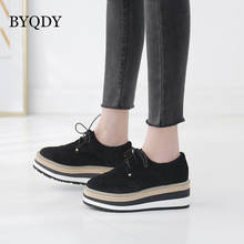 Byqdy fundo grosso plataforma plana sapatos mulher dedo do pé redondo primavera outono sapatos causais apartamentos brogue sapatos lacing up sapatos femininos 2024 - compre barato