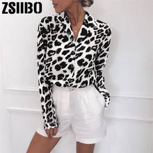 Blusa con estampado de leopardo para mujer, camisa informal de gasa de manga larga coreana, holgada con cuello vuelto, talla grande, 2019 2024 - compra barato
