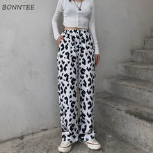 Women Casual Pants Cow Printed Wide Leg Full Length Loose Harajuku High Street Korean Style Ins Students Daily Female Spring Hot 2024 - buy cheap