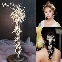 NiuShuya Romantic Long Pearls Brides Hairwear Handmade Vine Branch Wedding Dress Hair Accessory 2024 - buy cheap