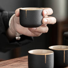 Copo de chá zen pequeno vintage para homens, copo retrô de alta qualidade com linha dourada 2024 - compre barato