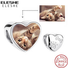 ELESHE Personalized Custom Heart Photo Bead 925 Sterling Silver CZ Pet Paw Print & Bone Charms Fit Original Bracelet DIY Jewelry 2024 - buy cheap