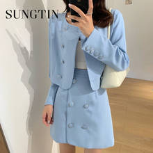 Sungtin Blue Casual Office Ladies Suits Formal Set Skirt and Blazer Work Two 2 Piece Suit Women Blazer Set Slim Short Mini 2022 2024 - buy cheap