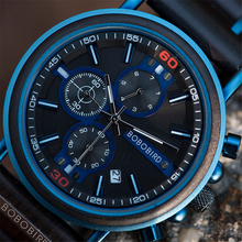 Bobo bird relógio de pulso azul masculino, relógio de madeira data automática marca de luxo estiloso mãos luminosas caixa de presente cronógrafo 2024 - compre barato