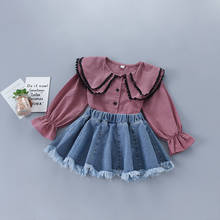 Conjunto de ropa de alta calidad para niña de 2 a 7 años, moda de otoño, camisa roja verde sólida + Falda vaquera, novedad de 2020 2024 - compra barato