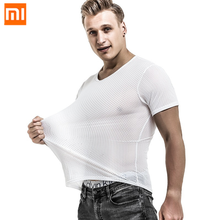 Xiaomi camiseta masculina de malha de seda, camiseta com tecido de gelo para homens, respirável, seca e amigável à pele, esportiva fitness, verão, secagem rápida, mangas curtas 2021 2024 - compre barato