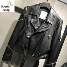 Lady Genuine Sheep Women Spring Long Sleeve Natural Sheepskin Leather Coat Slim Motorcycle Real Lambskin Jacket 2024 - buy cheap