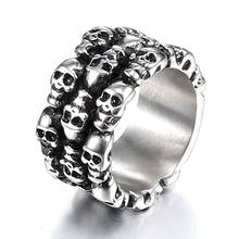 Personality Silver-Plated Stainless Steel Men Skull Ring Three Rows Skeleton Ancient Punk Rock Male Halloween Finger Jewelry 2024 - buy cheap