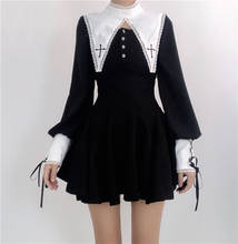 Vestido preto de manga longa moda feminina outono vestido gótico harajuku punk doce estilo preppy vestido mini vestido de temperamento fashion kawaii 2024 - compre barato