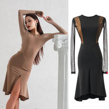 Sexy Back Perspective Long Sleeve Dress Women Latin Dance Competition Dresses Adult Ballroom Dance Dress Practice Clothes SL4448 2024 - buy cheap