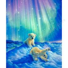Diamante completo bordado decoração para casa diamantes pintura mosaico colado fotos broca quadrado luzes do norte do bebê urso polar ff2884 2024 - compre barato