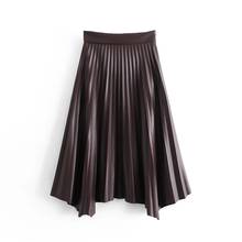 2020 New Pleated High Waist Imitation Leather Irregular Autumn And Winter Fashion Girl Mid-Length Skirt 2024 - buy cheap