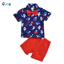 Qunq-ropa de verano para niños, camisas de tiburón anudado, pantalones cortos verdes, trajes de dos piezas para niños de 1, 2, 3 y 4 2024 - compra barato