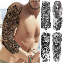 Tatuagem de braço grande, cobra, coruja, urso maori, à prova d'água, tatuagem temporária, adesivo, caveira, totem, arte corporal, mulheres, homens 2024 - compre barato