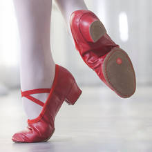 Sapatilhas de couro natural para mulheres, sapatos de dança de salto médio, macia, elástica, jazz, salsa, danças para meninas, sapatos de ioga 2024 - compre barato
