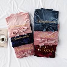 Camisola veludo para noivas e damas de honra, roupa de dormir casual com letras bordadas, para outono 2024 - compre barato