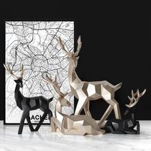 Nordic Style Creative 2Pcs Geometric Couple Deer Statue Elk Sculpture Figurine Home Living Room Decor Office Desktop Figurines 2024 - buy cheap