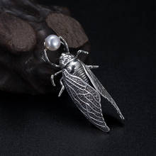 925 Sterling Silver Pins Cicada Insect Pearl Brooch Women Accessories Vintage Antique Fine Jewelry Luxury Gift Jewellery Unique 2024 - buy cheap