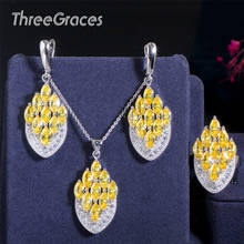 ThreeGraces-Conjunto de collar y pendientes de circonia cúbica para mujer, conjunto de anillo, joyería de fiesta, Color plata, amarillo claro Natural, JS516 2024 - compra barato