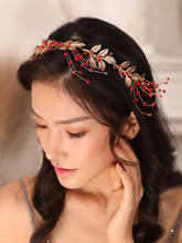 Tiara vintage ouro vermelho cristal de casamento, tiara para casamento da noiva para ser chapéus joias de cabelo femininas 2024 - compre barato