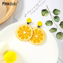 Pinkdudu-pendientes de resina para mujer, aretes de color amarillo y naranja, acrílico, fruta grande, limón, gota, joyería de verano OG083 2024 - compra barato