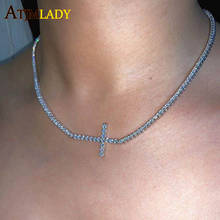 Hiphop 3mm cz tennis chain sideway cross charm choker necklace iced out bling cz cubic zirconia fashion women jewelry 2024 - buy cheap