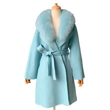 Women Winter Cashmere Coat with Real Fox Fur Collar Wool Jacket with Belt Women 2018 Fashion Cashmere Jacket Woolen Coat Female 2024 - buy cheap