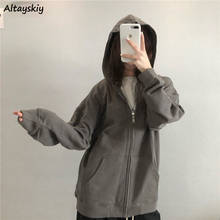 Women Basic Jackets Solid Hooded Zipper Vintage Japanese Style Fashion Ins Loose Casual Chic All-match Ulzzang New Womens Jacket 2024 - buy cheap