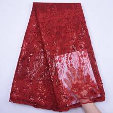 Red African Lace Fabric 2020 High Quality Nigerian Sequins Laces Fabrics Beaded French Tulle Lace Fabric For Women Dress S1862 2024 - buy cheap