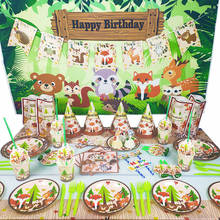 Jungle Zoo Animal Theme Party Supplies Paper Cups Plates Banner Birthday Party Decoration Kids Baby Shower Decor 2024 - buy cheap