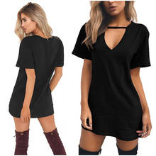 Deep V Neck Summer Casual Women'S Dresses Mini T-Shirt Dress Short Sleeve Ladies Clothing Solid Color Short Dress Wholesale New 2024 - buy cheap