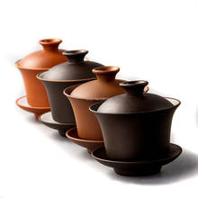 Китайский керамический чайник, элегантные чайные чашки Gaiwan, чашка из фиолетовой глины 120 мл, чашка с крышкой, блюдце, чашка для чая Zisha 2024 - купить недорого