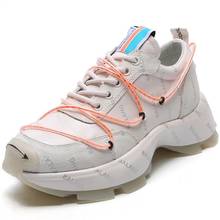Rasmeup plataforma de couro genuíno cores misturadas tênis 2021 verão moda malha respirável sapatos mulher aumentar calçados 2024 - compre barato