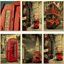 Винтажная лондонская красная городская ретро-постер WTQ, пейзаж, автобусная будка, Биг-Бен, Картина на холсте, Настенная картина, декор комнаты, домашний декор 2024 - купить недорого