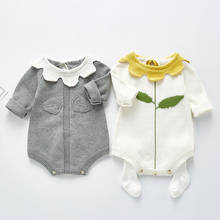 Baby Knitted Romper Spring Autumn Lotus Leaf Collar Flower Knitted Long-sleeved Jumpsuit Infant Sweater Baby Girl Boy Bodysuit 2024 - buy cheap