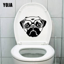 Yoja óculos de cachorro pug divertidos, 23x18cm, adesivo de parede para banheiro, decoração de quarto, estrutura de parede 2024 - compre barato