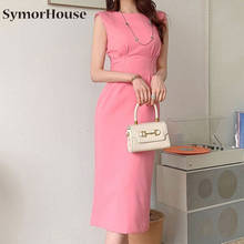 Brief Style Summer New 2022 Women Elegant Pink Sleeveless Slim Long Midi Pencil Dresses Formal Office Lady Work 2024 - buy cheap