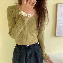 Korean Style Autumn Sweater Women V Neck Long Sleeve Knitted Ribbed Bottoming Sweaters Pullover Femme 2024 - buy cheap