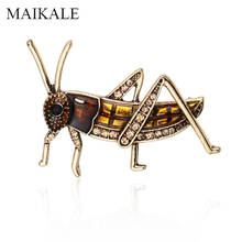 MAIKALE Crystal Insect Brooch Pins Grasshopper Broches Locust Brooches for Women Kids Girls Shirt Suit Bag Accessories Gifts 2024 - buy cheap