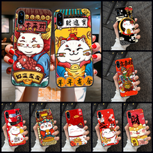Lucky Cat чехол для телефона Япония милый чехол для телефона Huawei Honor 6, 7, 8, 9, 10, 10i 20 A C X Lite рro играть черный тренд ТПУ бампер 3D сзади 2024 - купить недорого