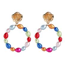 Pendientes con perlas de imitación para mujer, aretes con círculos grandes, estilo geométrico coreano, joyería de marca ZA, 2020 2024 - compra barato