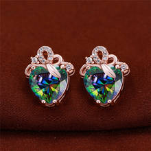 Mystic Fire Zircon Heart Stone Stud Earrings For Women Wedding Jewelry Vintage Fashion Rose Gold Multicolor Crystal Earring Gift 2024 - buy cheap